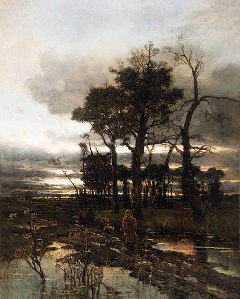 Karl Heffner An evening landscape Norge oil painting art